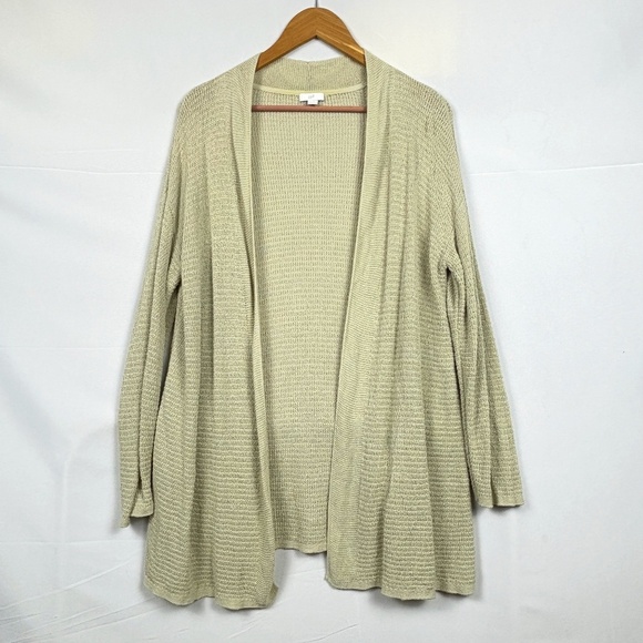 J. Jill Womens Linen Open Knit Cardigan Sweater Sz L Beachy Coastal Open Front - Picture 1 of 12